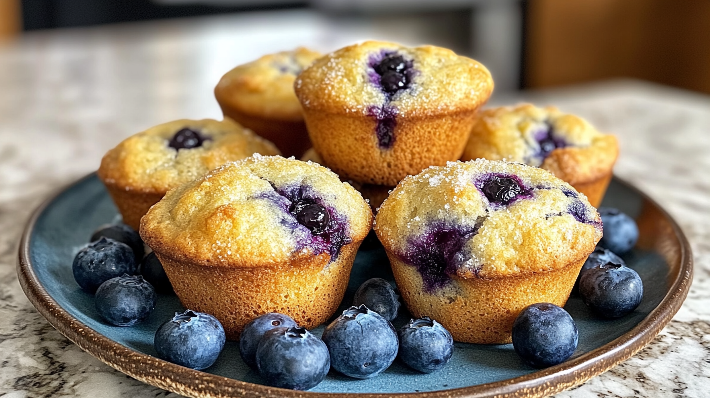 Freshly baked blueberry yogurt muffins on a plate