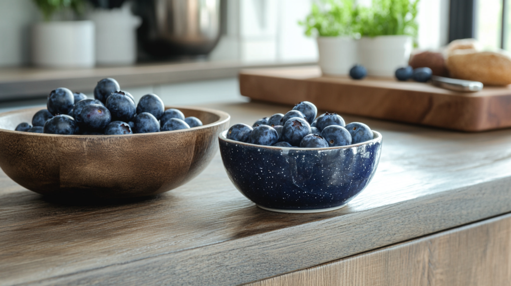 Fresh blueberries and yogurt in bowls