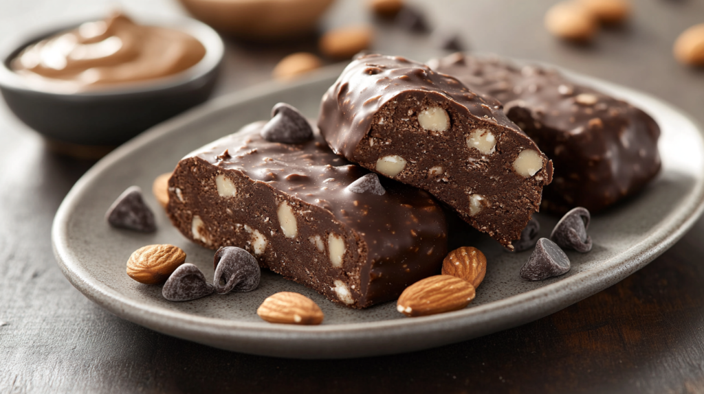 Homemade protein bars on a plate with a side of ingredients.