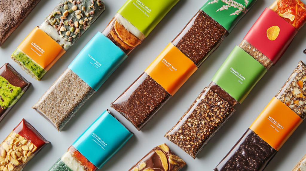 An array of packaged dairy-free protein bars from various brands.