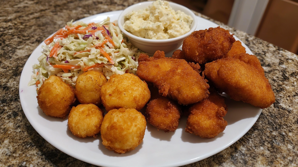 Traditional Southern fried catfish meal.